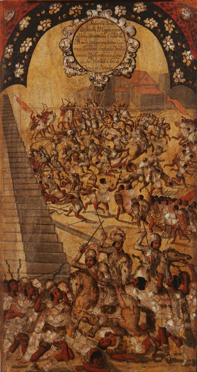 De verovering van Mexico, Paneel XVI, c.1696-1715 door Miguel Gonzalez