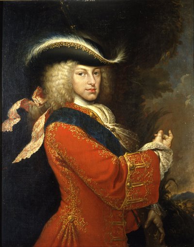 Filips V, koning van Spanje, in jachtkostuum door Miguel Jacinto Meléndez