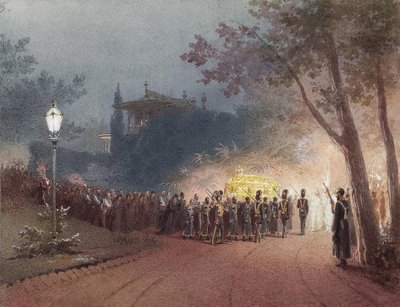 Het dragen van de kist met het lichaam van Alexander III van het Kleine Paleis in Livadia, 1895 door Mihaly von Zichy