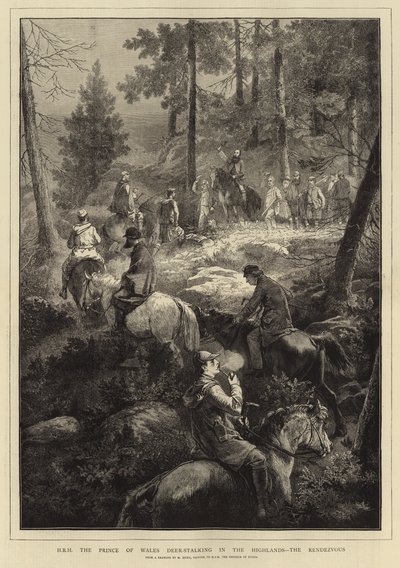 Zijne Koninklijke Hoogheid de Prins van Wales op hertenjacht (gravure) door Mihaly von Zichy