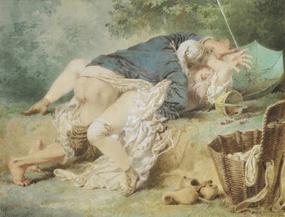 Liefhebbers in een park, 1865 door Mihaly von Zichy
