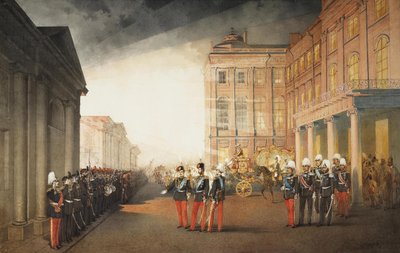 Parade voor het Anichkov-paleis in Petersburg, 1870 door Mihaly von Zichy