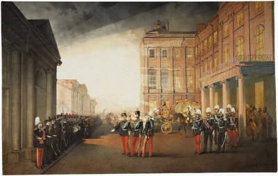 Parade voor het Anichkov-paleis op 26 februari 1870 door Mihaly von Zichy