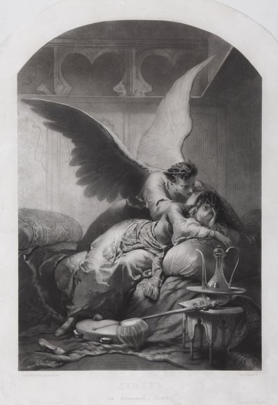 Tamara en Demon. Illustratie bij het gedicht De Demon van Mikhail Lermontov, ca. 1880 door Mihaly von Zichy
