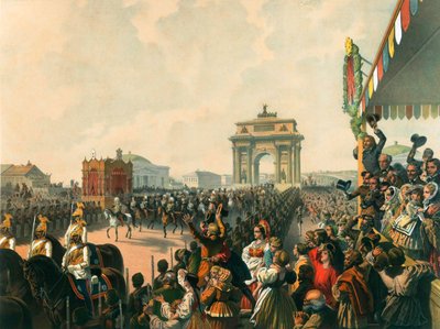 Triomfantelijke intocht van hun Majesteiten Alexander II en Maria Alexandrovna in Moskou, 1856 door Mihaly von Zichy