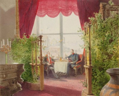 Ontbijt van keizers Alexander II en Willem I in het Winterpaleis door Mihály Zichy