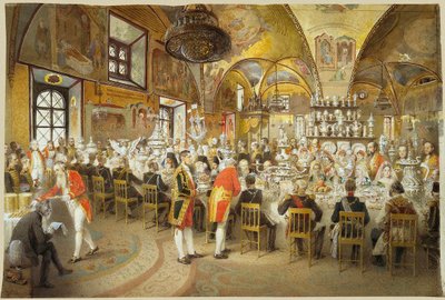 Ceremonieel diner in het Paleis van de Facetten in het Kremlin van Moskou, 1883-1895 door Mihály Zichy