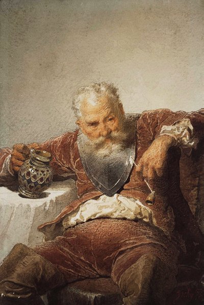 Falstaff met een Kan Wijn en een Pijp door Mihály Zichy