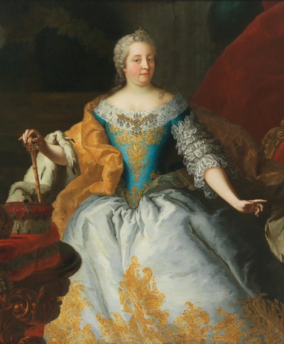 Portret van Keizerin Maria Theresia, Koningin van Hongarije en Bohemen, met de Boheemse kroon door Mijtens