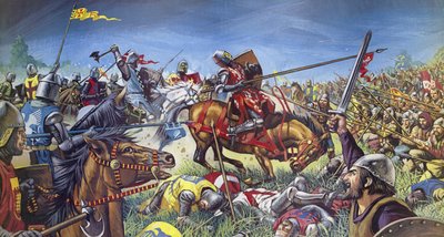 De Slag bij Bannockburn (kleurenlitho) door Mike (20th century) White