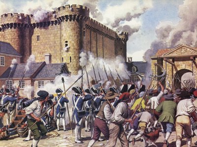 De val van de Bastille (kleurenlitho) door Mike (20th century) White