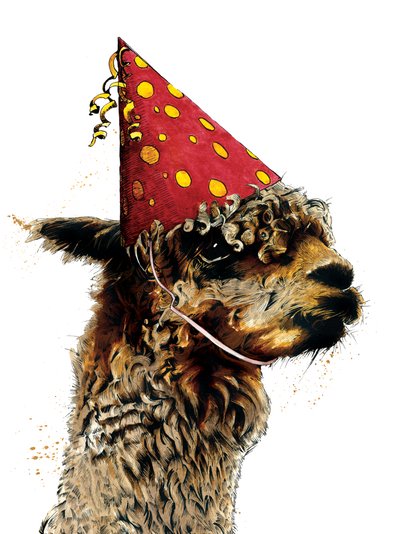 Verjaardag Alpaca op Wit, 2020 door Mike Davis