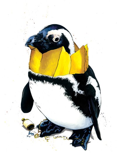 Kerstpinguïn op wit, 2020 door Mike Davis