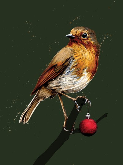 Kerst Roodborstje op Bosgroen, 2020 door Mike Davis