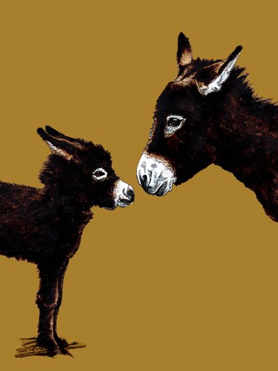 Ezel Moeder en Baby op Goudgeel, 2020 door Mike Davis