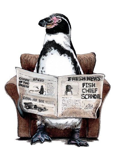 Pensioen Pinguïn op Wit, 2020 door Mike Davis