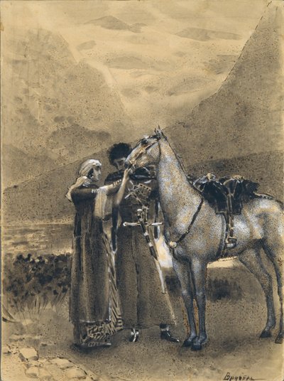 Afscheid van Zara met Ismail. Illustratie bij het gedicht Ismail Bey door Mikhail Lermontov, 1890-1891 door Mikhail Aleksandrovich Vrubel