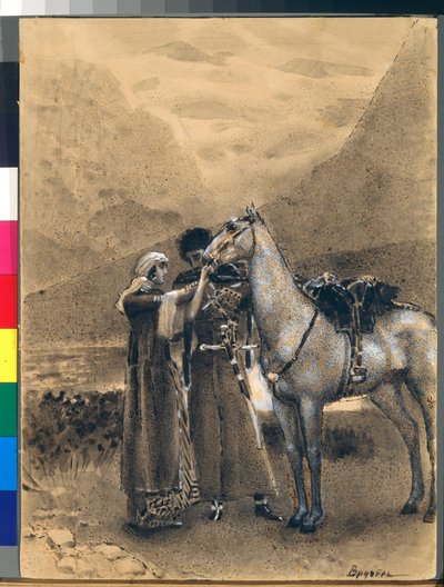 Het afscheid van Zara en Ismail - Illustratie van het gedicht "Izmail-bey" van Mikhail Lermontov (1814-1841) - Werk van Mikhail Alexandrovich Vrubel (1856-1910) door Mikhail Aleksandrovich Vrubel