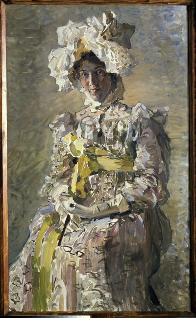 Portret van Nadezhda Zabela Vroubel in Empire-jurk door Mikhail Aleksandrovich Vrubel
