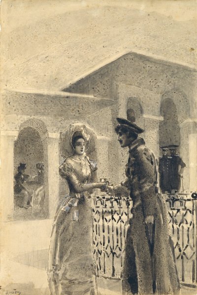 Prinses Maria en Grushnitsky. Illustratie bij de roman Een Held van Onze Tijd door Mikhail Lermontov, 1891 door Mikhail Aleksandrovich Vrubel