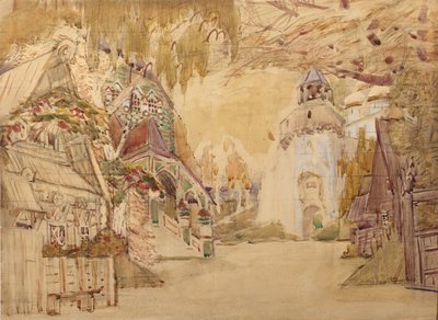 Toneelontwerp voor de opera De bruid van de Tsaar door N. Rimsky-Korsakov, 1899 door Mikhail Aleksandrovich Vrubel