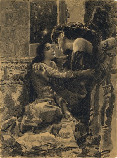 Tamara en Demon. Illustratie bij het gedicht De Demon van Mikhail Lermontov, 1890-1891 door Mikhail Aleksandrovich Vrubel