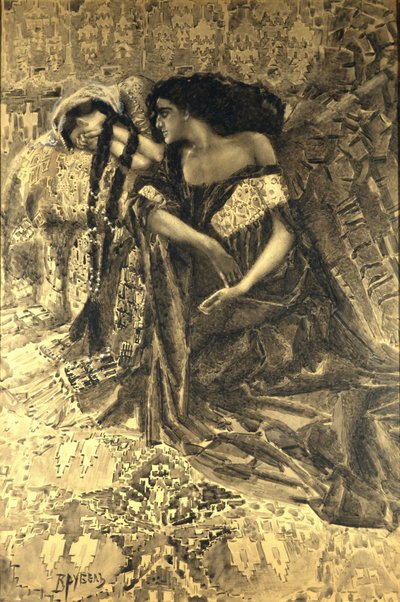 Tamara en Demon. Illustratie bij het gedicht De Demon van Mikhail Lermontov door Mikhail Aleksandrovich Vrubel