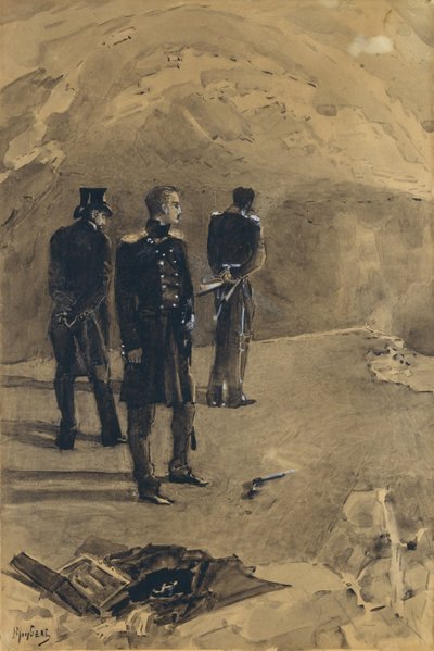 Het duel van Pechorin en Grushnitsky. Illustratie bij de roman Een held van onze tijd door Mikhail Lermontov, 1891 door Mikhail Aleksandrovich Vrubel