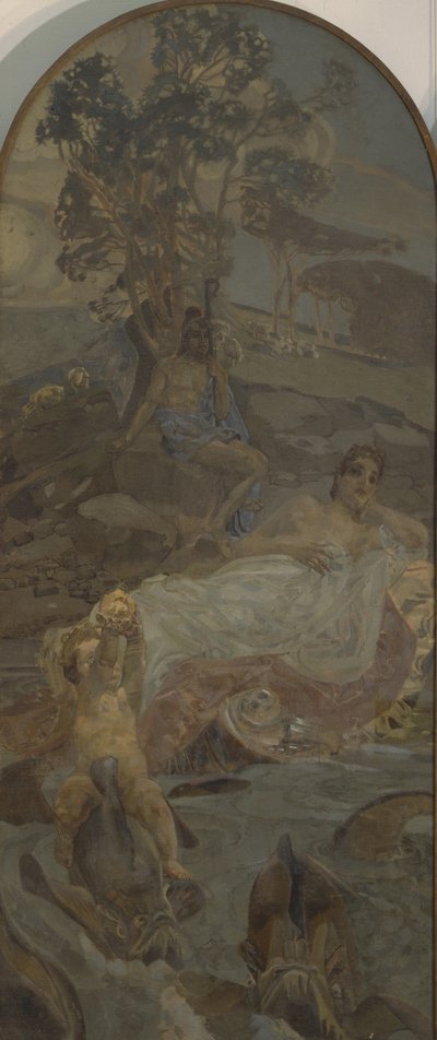 Venus, Amor en Paris, middenpaneel van het drieluik Het oordeel van Paris door Mikhail Aleksandrovich Vrubel