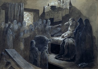 Ivan IV de Verschrikkelijke Bezocht door de Geesten van Degenen die Hij Vermoordde (pen en inkt met bodycolour op papier) door Mikhail Konstantinovich Klodt
