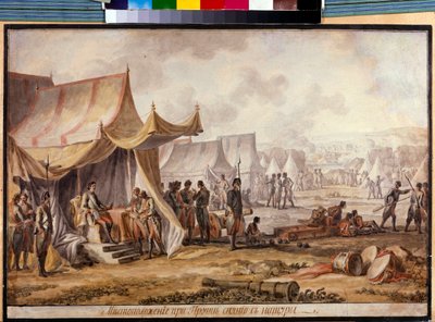 Grote Noordelijke Oorlog - Russisch-Turkse oorlog van 1710-1711: Peter I van Rusland aan de rivier de Prut tijdens de ondertekening van het Verdrag van Prut in juli 1711 met het Ottomaanse leger door Mikhail Matveevich Ivanov