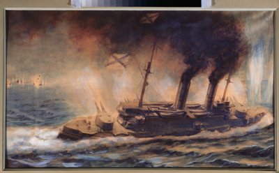 De slag in de Golf van Riga (Letland), augustus 1915 - Werk van Mikhail Mikhailovich Semyonov, aquarel op papier door Mikhail Mikhailovich Semyonov