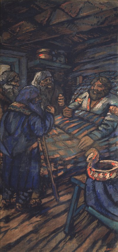 De bruiloft van de grootvorst Vladimir I. Svyatoslavich drieluik, zijpaneel, 1920s door Mikhail Nikolayevich Yakovlev