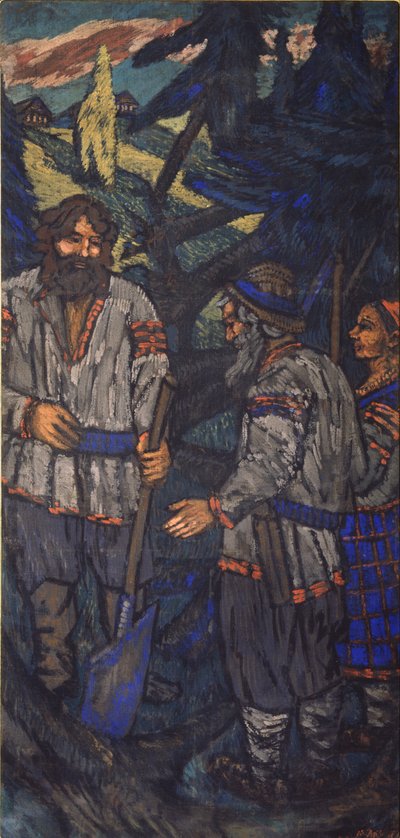 Het huwelijk van de grootvorst Vladimir I. Svyatoslavich drieluik, zijpaneel, 1920s door Mikhail Nikolayevich Yakovlev
