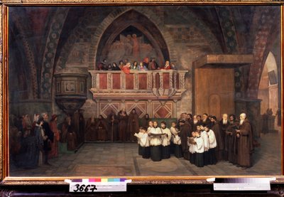 De vespers in de kerk van Sint Franciscus van Assisi, Italië door Mikhail Petrovich Botkin