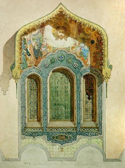 Ontwerp voor een keramische tegelraamomlijsting voor de Russische kerk in Nice door Mikhail Preobrazhensky