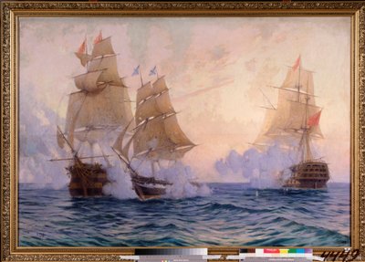 De brik Mercury vecht tegen twee Turkse schepen, 14 mei 1829 (Episode van de Russisch-Turkse oorlog) door Mikhail Stepanovich Tkatchenko