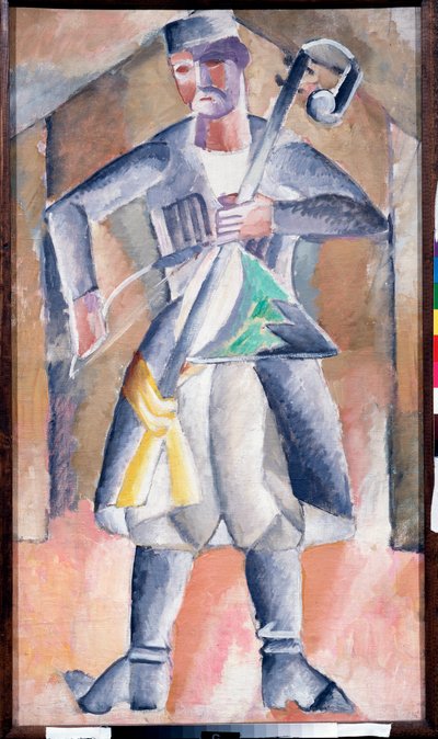 Portret van een muzikant in traditionele kleding met zijn instrument door Mikhail Vasilevich Le Dantu