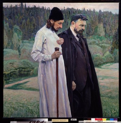 De filosofen. Sergei Bulgakov en Pavel Florensky door Mikhail Vasilievich Nesterov
