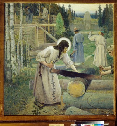 Serge de Radonege (1313-1392) - Het werk van Sint Sergius (Drieluik, Middenstuk) - Schilderij van Mikhail Vasilyevich Nesterov (1862-1942) (symbolisme) Staats Tretyakov Galerij, Moskou door Mikhail Vasilievich Nesterov