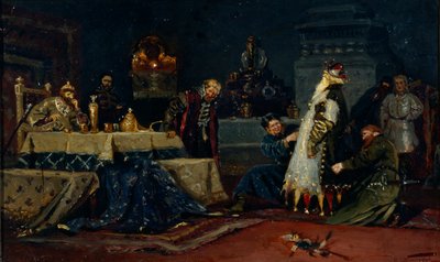 Jongensjas. Boyar Druzhina Andreyevich Morozov voor Ivan de Verschrikkelijke, 1885 door Mikhail Vasilievich Nesterov