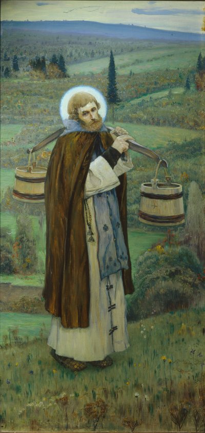Sint-Sergius werkt drieluik, linker deel, 1896 door Mikhail Vasilievich Nesterov