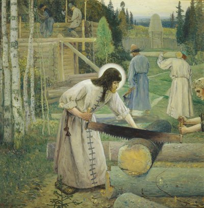 Sint Sergius arbeidstriptiek, Middenstuk, 1896 door Mikhail Vasilievich Nesterov