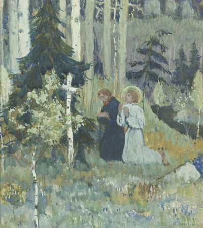 De oprichting van het Trinity-Sergius Klooster door Mikhail Vasilievich Nesterov