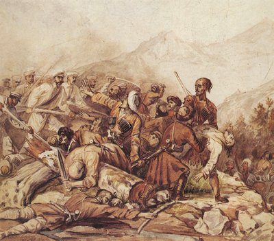 De slag bij de Valerik-rivier op 11 juli 1840, 1840 door Mikhail Yuryevich Lermontov