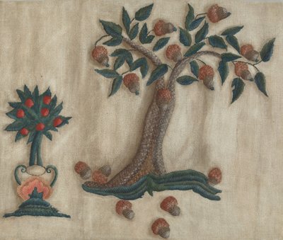 Geborduurde Bedgordijn door Mildred E. Bent
