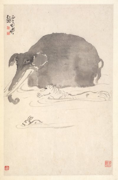 Olifant, Paard en Haas, 1788 door Min Zhen
