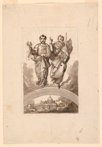 Heiligen Petrus en Paulus boven het Vaticaan door Minardi Tommaso