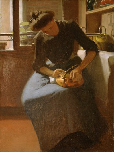 Vrouw die een ketel poetst, ca.1912 door Minerva Josephine Chapman