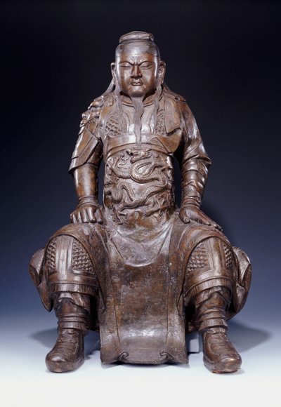 Een fijne grote vroege Ming bronzen figuur van Guandi door Ming Dynasty Chinese School